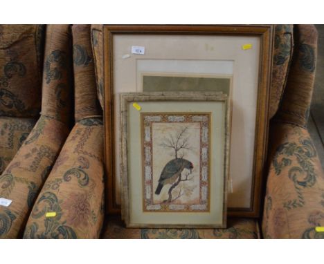 Two portrait prints and three depicting birds