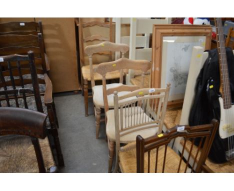 A string seated ladder back dining chair; together with a pair of dining chairs and one other AF