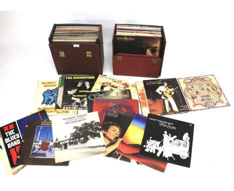 Two vintage travel cases of assorted vinyl records. To include jazz, etc, the majority in the original sleeves