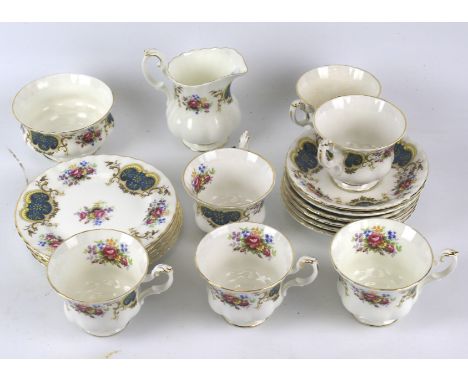 A Royal Albert Berkeley pattern part six setting tea service. To include tea cups, saucers, sugar bowl and milk jug