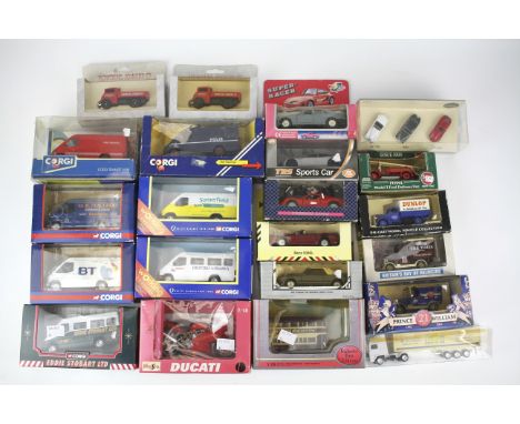 An assortment of die cast model vehicles. To include a Corgi Ford Transit van, 91830, Exclusive first editions Guy Arab Utili