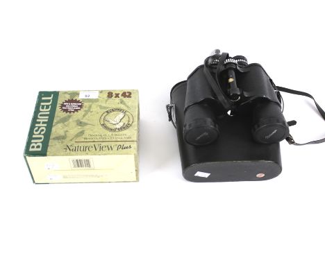 Two pairs of vintage binoculars. Comprising a pair of Bushnell WA 8 x 42 binoculars in original box and a set of Pathescope d