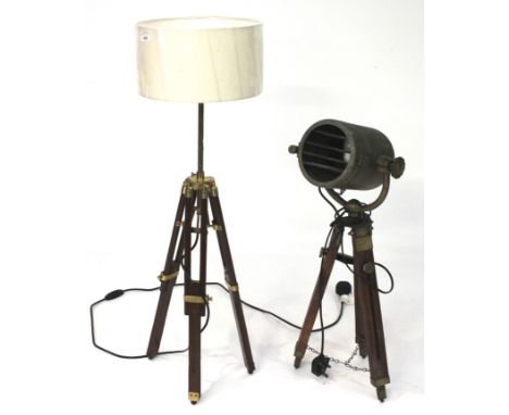 Two vintage lamps. Both with adjustable wooden stands, tallest H90cm