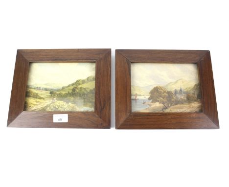 Two late 19th Century School watercolour landscapes. The first with boats and figures before a lake and a village in mountain