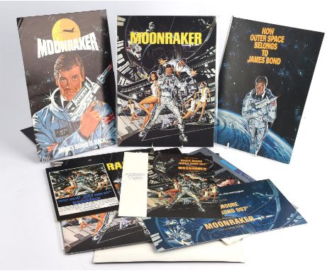 James Bond Moonraker (1979) Collection of brochures, Japanese, USA, ticket, Japanese desk calendar, flyers, cast list, hangin