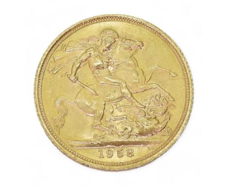 Elizabeth II&nbsp;(1952-2022) 1 Sovereign 1958 Obverse 1st portrait of Queen Elizabeth II laureate right +&nbsp;ELIZABETH·II·