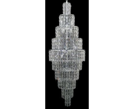 A CONTEMPORARY IMPEX LIGHTING "NEW YORK CHROME CASCADE" CHANDELIER&nbsp; with ten tiers of cut glass droplets, 175cm high x 6