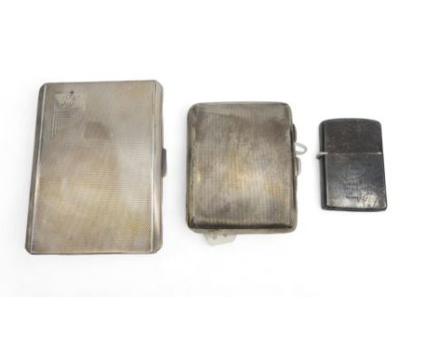 A George V silver cigarette case, by H Bros, Birmingham 1937, the body with engine-turned decoration, and another smaller by 