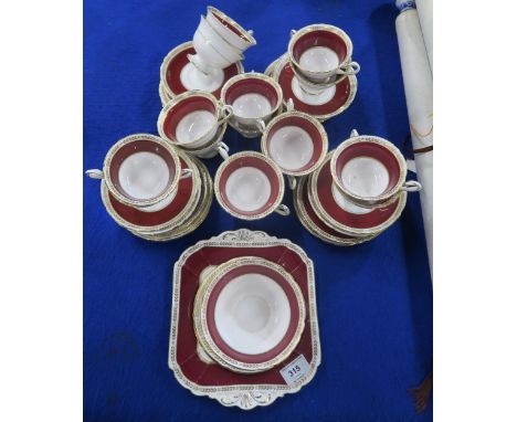 A Shelley 11399 pattern tea service comprising sixteen trios, cake plate, two extra side plates and a sugar bowl, together wi