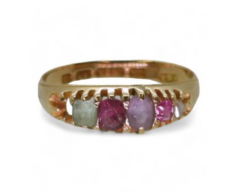 A 15ct gold REGARD ring, with Birmingham hallmarks for 1900, finger size N1/2, weight 2.2gms Condition Report:One small ruby 