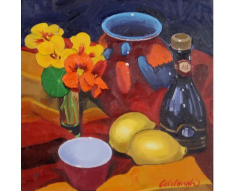 FRANK COLCLOUGH (SCOTTISH b.1975) &nbsp;POOLE POT &amp; NASTURTIUMS &nbsp;Oil on board, signed lower right, 24 x 24cm &nbsp;T
