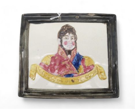 A Scottish pottery George IV commemorative plaque probably Portobello, moulded and painted in colours with a head and shoulde