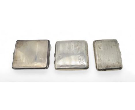 A George V silver cigarette case, by H Bros, Birmingham 1931, the body with engine-turned decoration, another by Joseph Glost