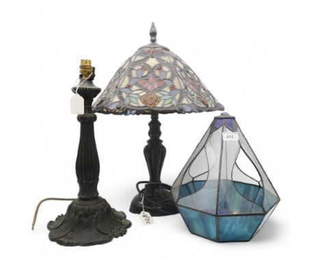 A leaded glass terrarium, a leaded and stained glass table lamp and a further base Condition Report:Available upon request