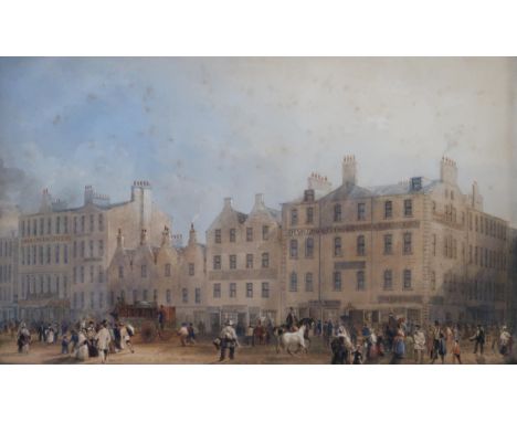 SCOTTISH&nbsp; SCHOOL Trongate,Glasgow, &nbsp;Watercolour, 19 x 31cm &nbsp;Depicting Joseph Swans, David Allan and H. Wilson'