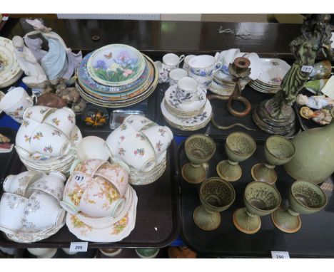 Assorted tea wares including Adderley, Royal Vale Cornflowers, assorted figures etc Condition Report:Available upon request