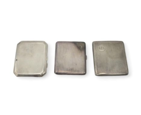 A silver cigarette case, by Fred H Adams &amp; Co, Birmingham 1949, of canted form, with engine-turned decoration, monogramme