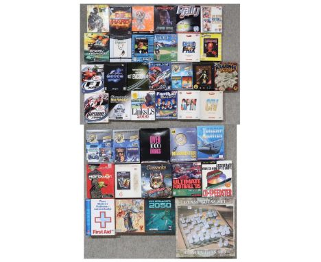 A large collection of vintage PC games, to include F1 2000, Terminator Future Shock, Screaming Skies, Pete Sampras Tennis, Th