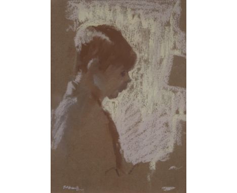 ERNEST HOOD (SCOTTISH 1932-1988) &nbsp;YOUNG MAN'S PORTRAIT &nbsp;Chalk on paper, signed lower left, 20 x 13cm &nbsp; Conditi