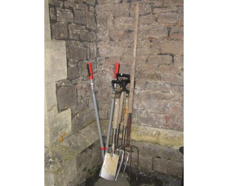 Three Wilkinson Sword long handled gardening tools together with a further Wilkinson Sword pair of long handled edging clippe