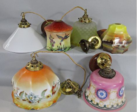 Six various colourful glass light shades, circa 1930