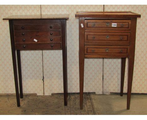 A small oak lamp/side table with three long drawers raised on square tapered and chamfered supports, 44 cm wide x 70 cm wide,