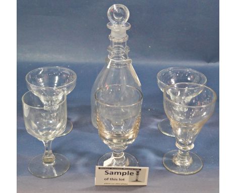 Eleven early 19th century rummers of varying design and size together with two Georgian ring neck decanters with target and m
