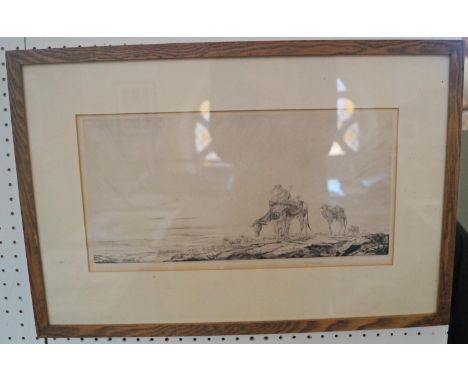 Edward Julius Detmold (British 1883-1957) - Changing Pastures, signed monochrome etching, 19 x 37.5cm approx, framed 