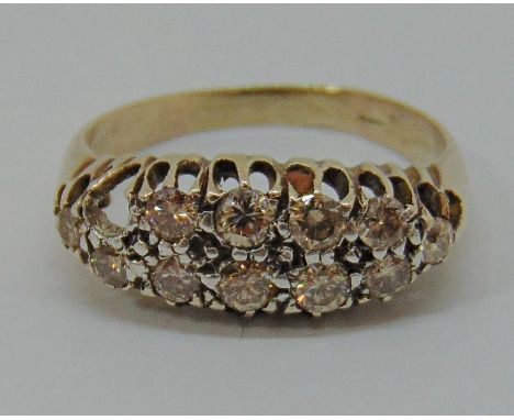 Victorian style yellow metal diamond cluster ring, size N, 3g (one stone vacant) 