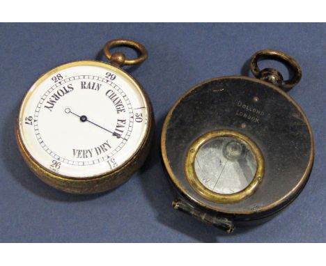 Pocket barometer with enamel dial and a pocket compass by Dolland (2) 