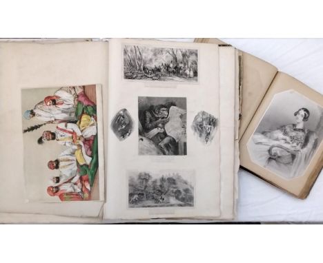 A large 19th century scrap album containing various pictures, etchings, etc, together with a further album containing a numbe