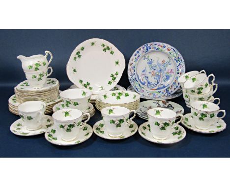 A collection of Colclough Ivy pattern wares including milk jug, sugar bowl, pair of cake plates, further serving plate, etc, 