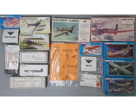 15 model kits, all 1:72 scale models of record breaking aircraft including kits by Novo, Frog, Williams Bros, KAP, Merlin, Ae