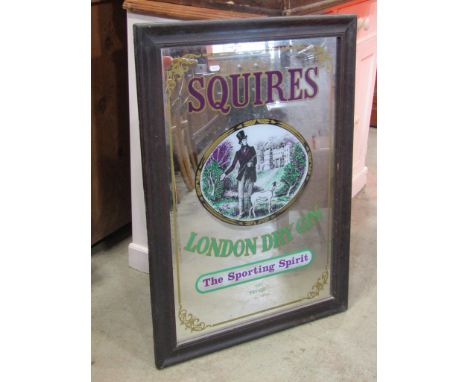 A framed vintage style pub mirror advertising Squires London dry gin 