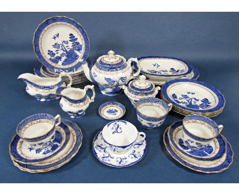 A collection of Royal Doulton Majestic Collection Booth's Real Old Willow pattern blue and white printed wares including oval