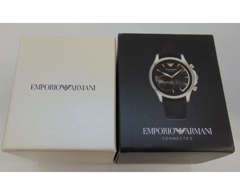 Gent's stainless steel Emporio Armani Connected wristwatch with textured black dial gilt baton markers and subsidiary date di