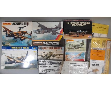 12 model aircraft kits, all 1:72 scale WW2 bomber planes including kits by Matchbox, Trumpeter, Tamiya, Novo, Airmodel, Rarep