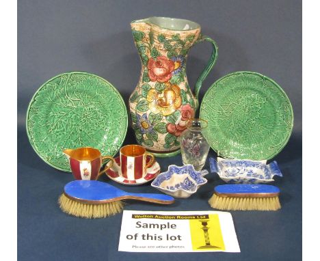 A collection of 19th century Davenport and other green glazed majolica leaf moulded dessert wares comprising nine plates and 