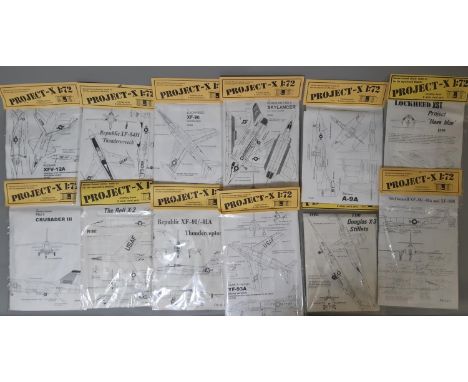 12 model 'Project' X' aircraft kits, all 1:72 scale US jet prototypes and projects which include white metal parts and decals