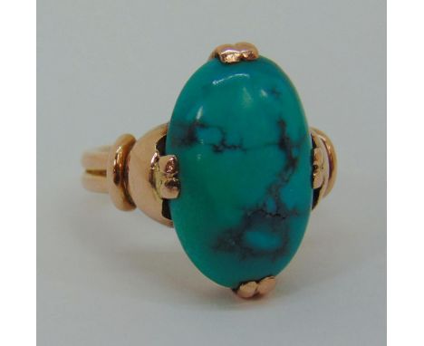 14ct cabochon turquoise dress ring, size M/N, 7.4g 