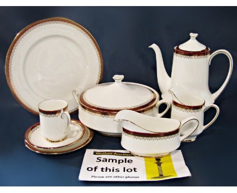 A collection of Royal Albert Holyrood pattern dinner and coffee wares including three tureens and covers, oval serving plate,