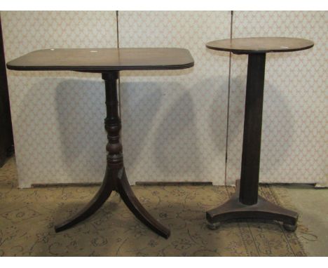 A Victorian mahogany snap top occasional table of circular form with moulded outline raised on a central turned pillar with p