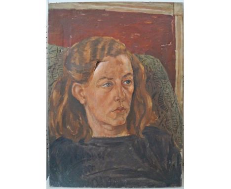 20th century British school - Shoulder length portrait of a young woman, oil on canvas, no signature visible, 61 x 45.5cm app