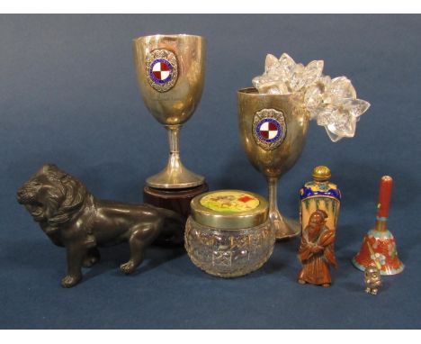 Two silver trophies - Thames Amateur Rowing association, fruitwood netsuke, etc 