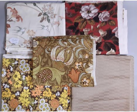 Collection of vintage dress fabric lengths from late 60's/early 70's in natural and synthetic fibres, unused and in good cond