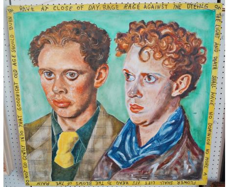 Vegan Joe (contemporary Bristol Artist), double portrait of Dylan Thomas inscribed with verse - Do Not Go Gently Into That Go