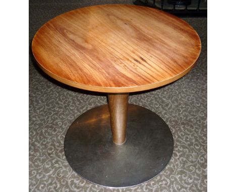 *Three modern circular coffee tables, all with light wood tops with metal base, and another in wood (3)