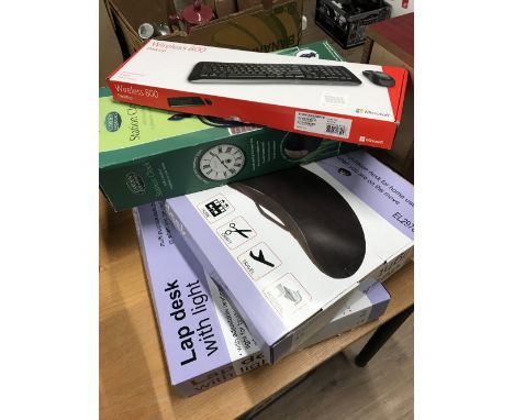 2 LAP DESK WITH LIGHT & STATION CLOCK , WIRELESS KEYBOARD