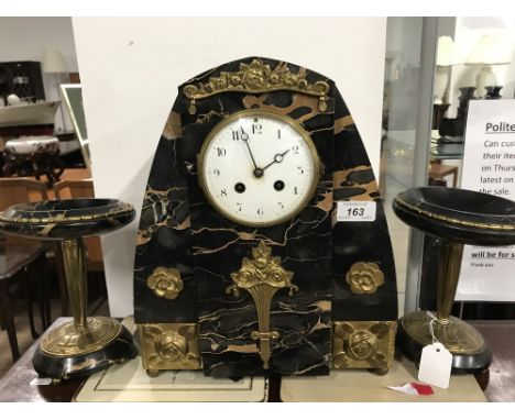BLACK CLOCK & GARNITURE