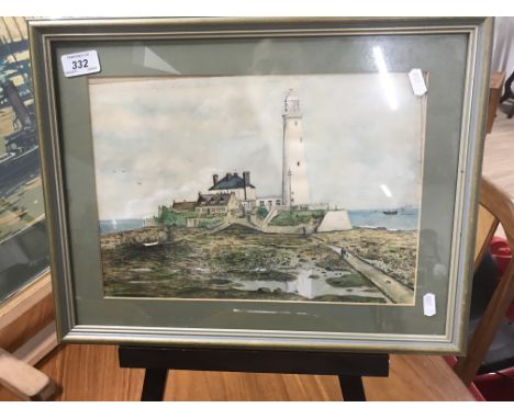 WATER COLOUR OF ST MARYS LIGHT HOUSE